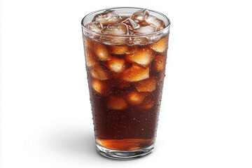 Refreshing fizzy drink in a tall glass filled with ice captured on a sunny day. Generative AI