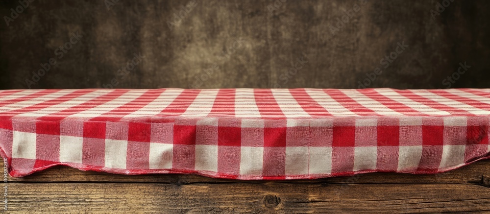 Aufkleber red classic checkered tablecloth on a rustic wooden table with a background that includes copy space