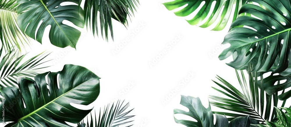 Leinwandbilder exotic nature jungle arrangement isolated green palm and monstera leaves on a white background bio c