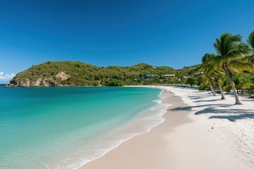 Fototapeta premium Pristine Caribbean Beach with Turquoise Water and Palm Trees