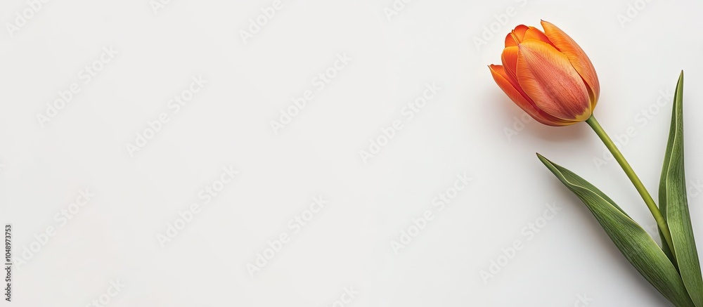 Aufkleber Spring flowers Orange tulip on a white backdrop Top view. with copy space image. Place for adding text or design