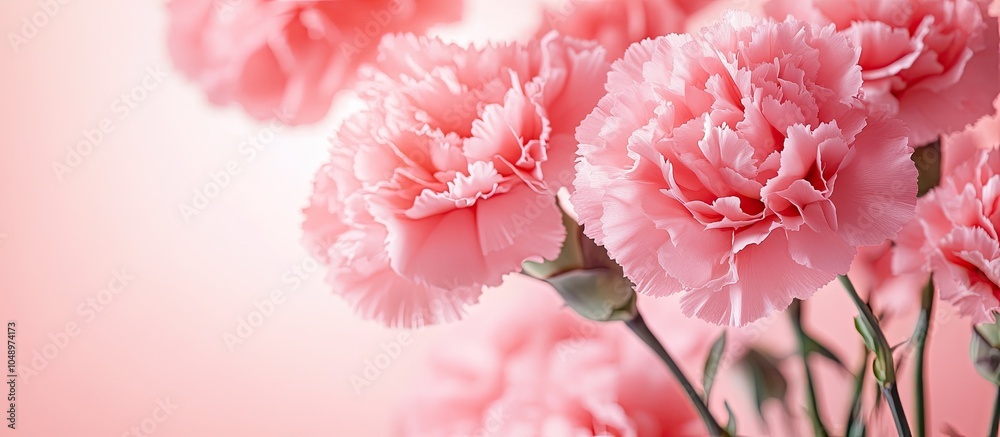 Poster Pink carnation flowers against a pink background. with copy space image. Place for adding text or design
