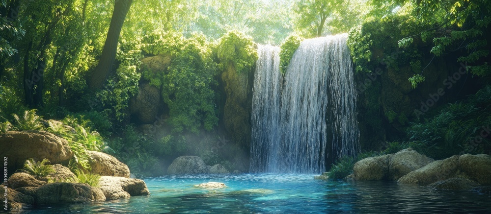 Poster A refreshing waterfall rich in negative ions. with copy space image. Place for adding text or design