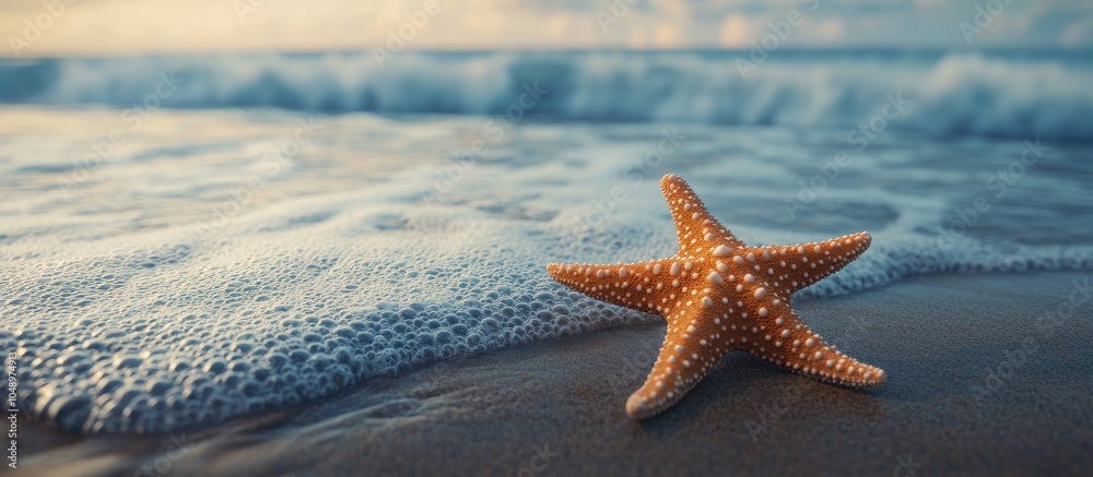 Poster Starfish at the Shore. with copy space image. Place for adding text or design