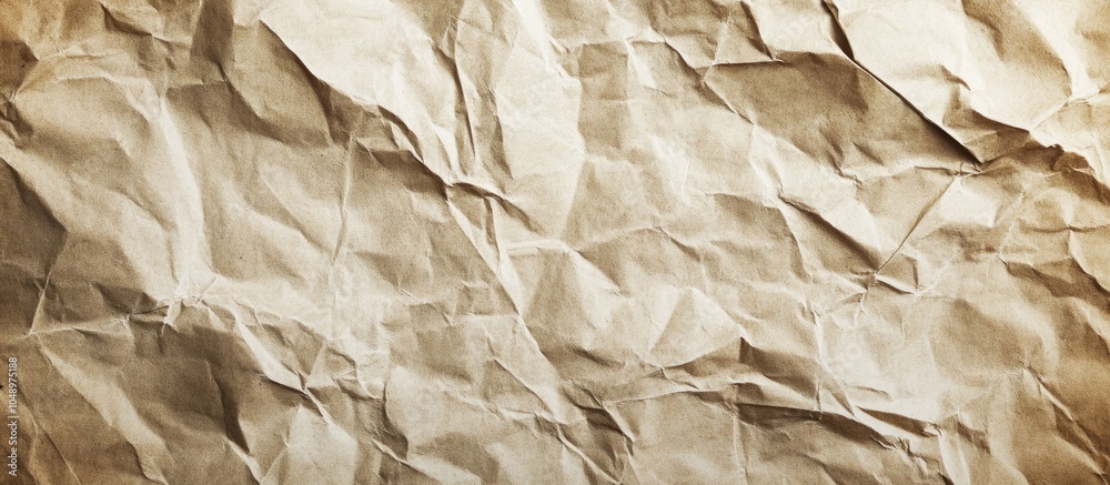 Poster Brown recycled paper with a crumpled texture background Cream colored vintage page or grunge vignette parchment resembling an old blank newspaper Pattern of empty rough cardboard with a creased grun