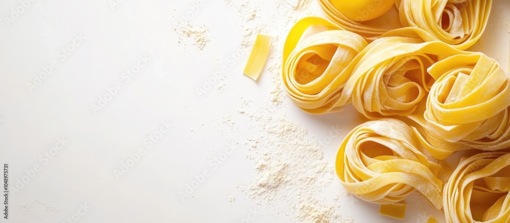 Aufkleber Homemade tagliatelle pasta Italian cuisine. with copy space image. Place for adding text or design