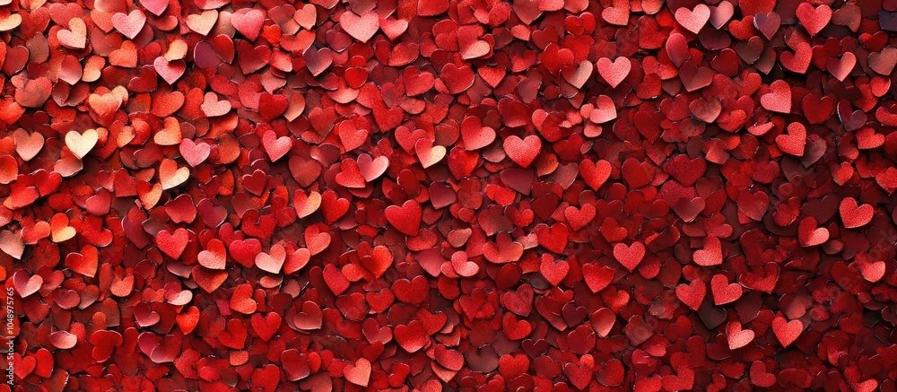 Aufkleber Red heart confetti texture Happy Valentine s Day backdrop. with copy space image. Place for adding text or design