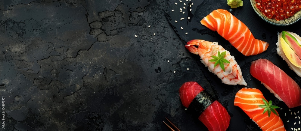 Aufkleber Combined with salmon sashimi tuna saba hamachi and others in a Japanese style. with copy space image. Place for adding text or design