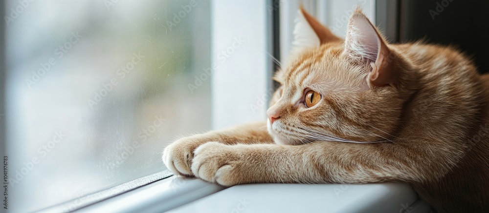 Poster cat paws resting shorthair British cat on the windowsill. with copy space image. Place for adding text or design