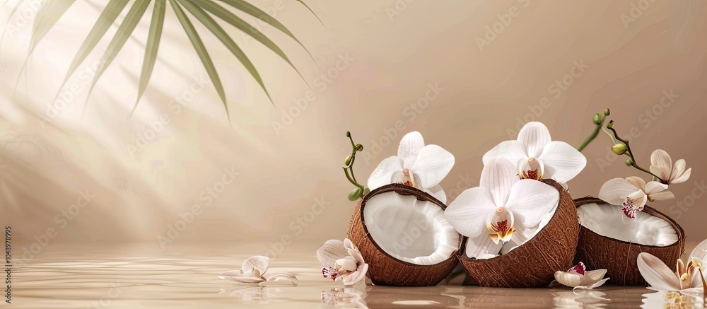 Poster Coconut and orchid spa. with copy space image. Place for adding text or design