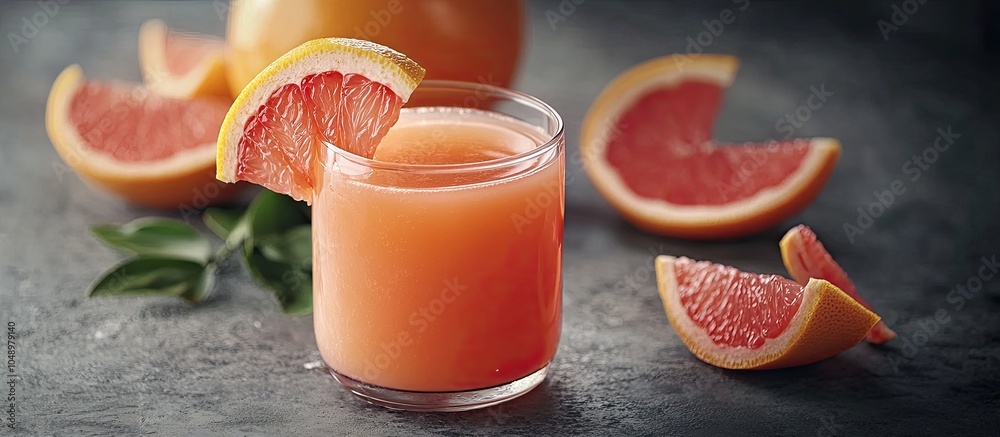Leinwandbilder pour grapefruit juice into a glass on a concrete surface. with copy space image. place for adding te