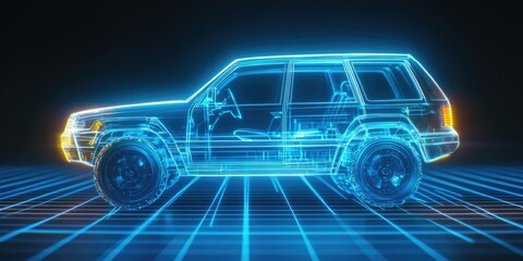 Glowing Neon Truck Isolation Art