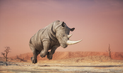 Fototapeta premium Rhinoceros in attack position.