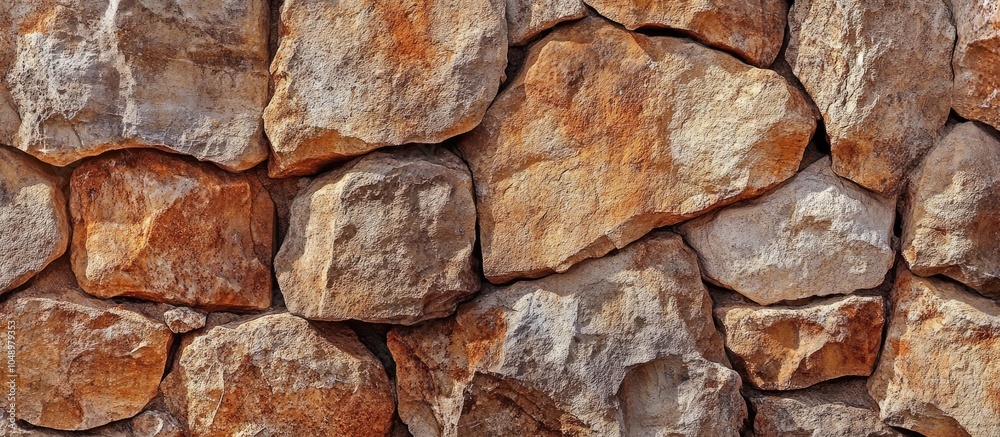 Poster Wall with stone texture Brown rocks in various shapes copy space
