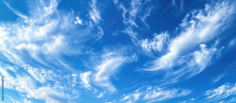 Poster cirrus clouds in a blue sky suitable for use as a background copyspace or text