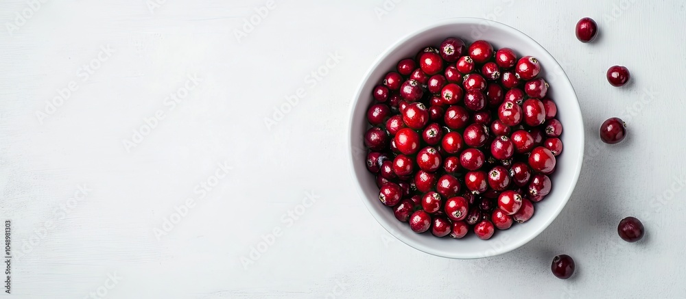 Poster cranberries in a white bowl viewed from above cranberry food fruit berry fruit food and drink. with 