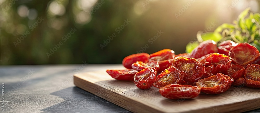 Fototapete dried tomatoes in the sun. with copy space image. Place for adding text or design