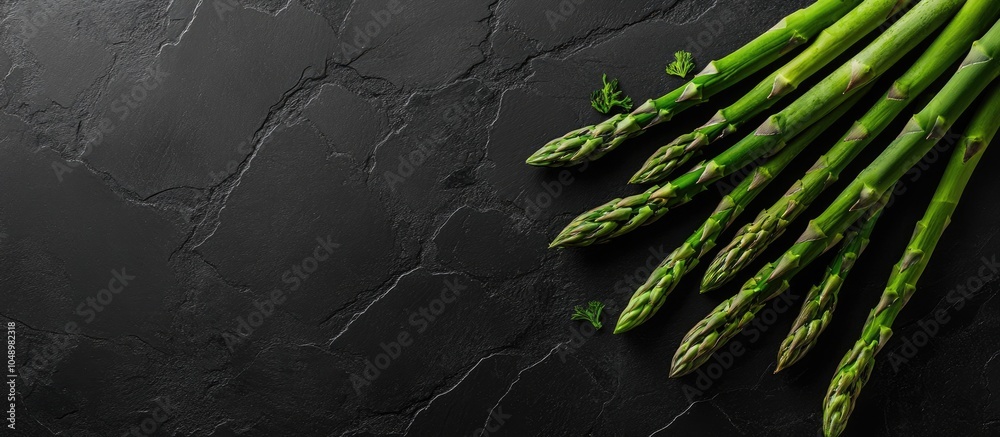 Fototapete fresh green asparagus on a black slate background. with copy space image. Place for adding text or design