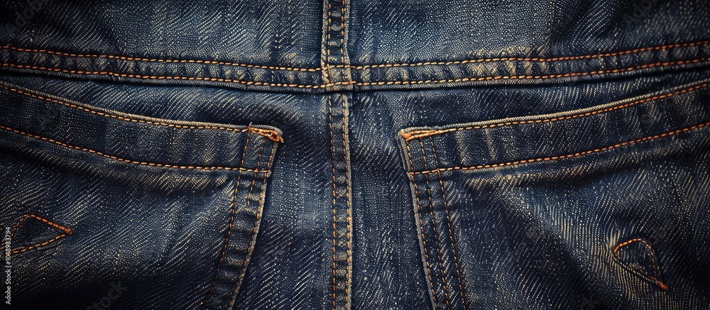 Poster blue jeans denim texture close up of back pocket from behind. with copy space image. place for addin