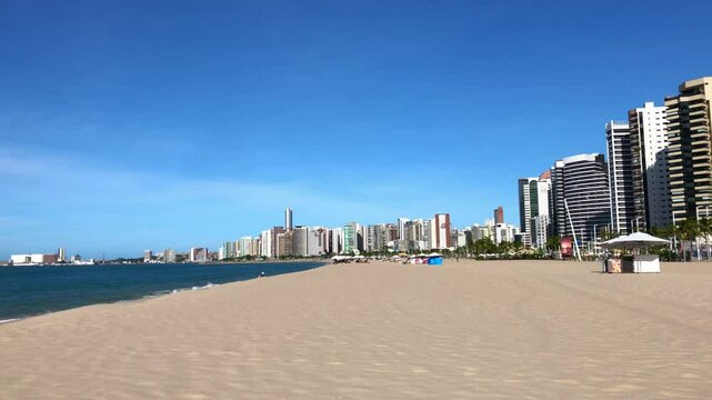 Iracema beach with several buildings in the background in the capital of Ceara state in Fortaleza.
