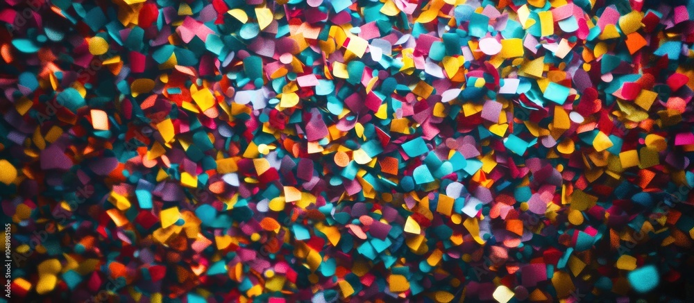 Aufkleber Colorful confetti party themed background from a top view. with copy space image. Place for adding text or design