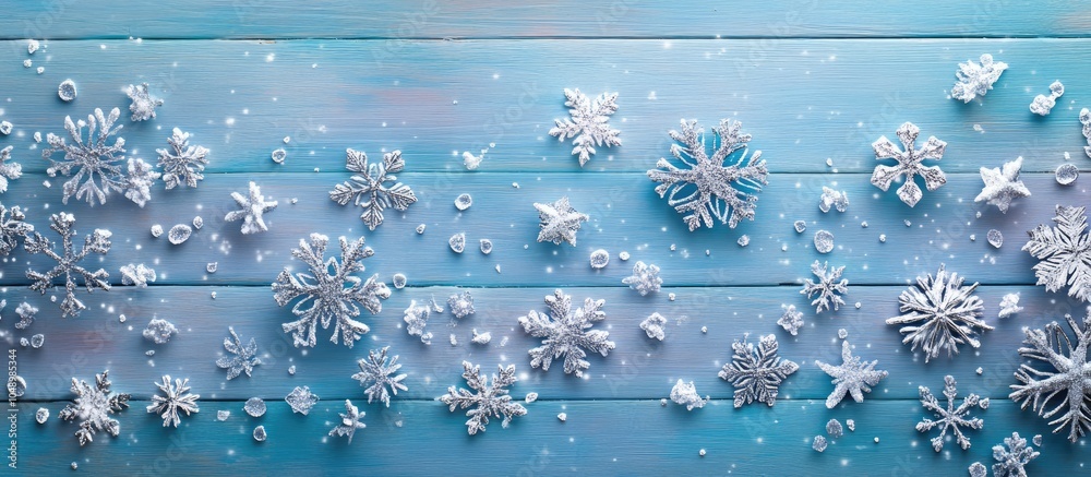 Aufkleber wooden background featuring silver snowflakes set against a blue and purple backdrop new year christ