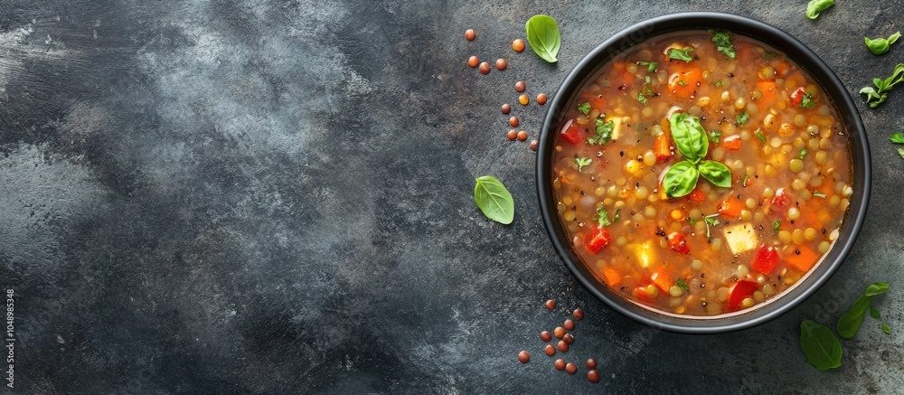 Leinwandbilder italian vegetable lentil soup on a slate stone or concrete surface. with copy space image. place for