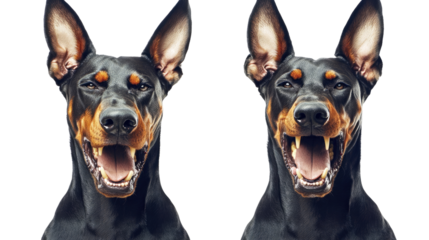 Angry Doberman Dogs Showcasing Aggression on Transparent Background Generative AI