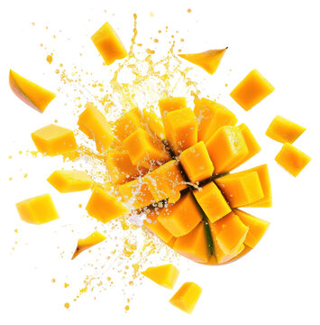 PNG Exploding real cutted mango fruit food photography.