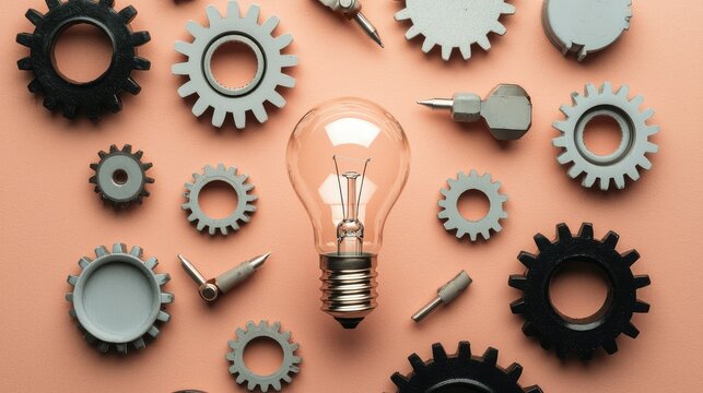 Lightbulb with Gears Symbolizing Innovation and Creativity
