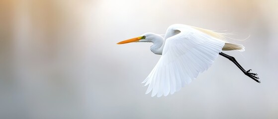 Obraz premium A white bird flies through the air, wings spread wide, head turned slightly sideways