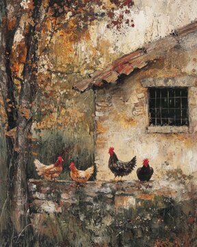 Free Range Chickens in Rustic Farmyard Setting