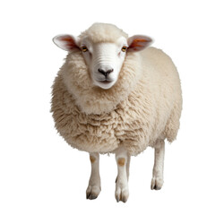 Fototapeta premium 白い背景にポーズをとる魅力的なふわふわの羊 - 透明な背景の png