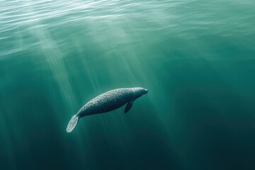Fototapeta premium Gentle Manatee Swimming Near Ocean Surface