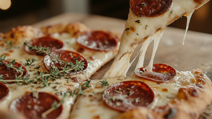 とろけるチーズのペパロニピザ