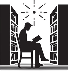 A person reading book silhouette vector illustration isolated on a white background