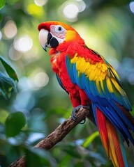 Colorful Parrot Perched on a Branch in Nature