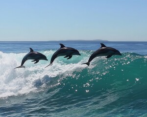 Obraz premium Playful Dolphins Leaping Over Turquoise Waves