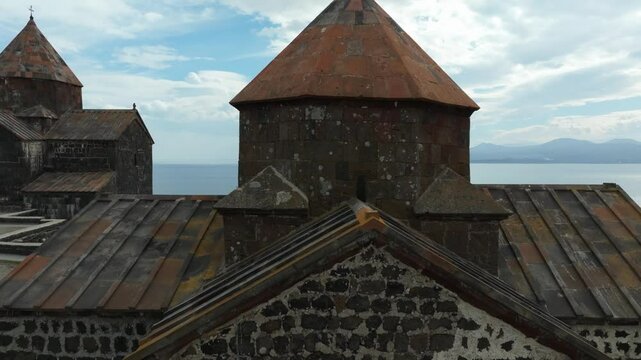 Drone footage of the historic Sevanavank monastic complex in the Gegharkunik Province of Armenia