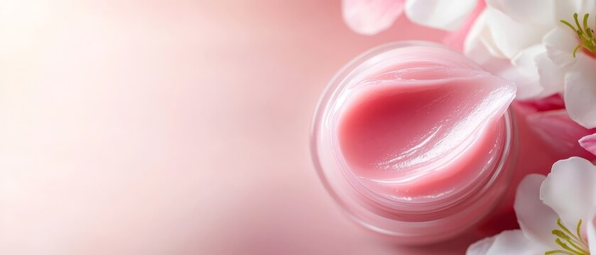 Fototapeta  A tight shot of a pink-and-white vase filled with blooms against a harmonious pink-and-white backdrop, leaving ample room for inscriptions