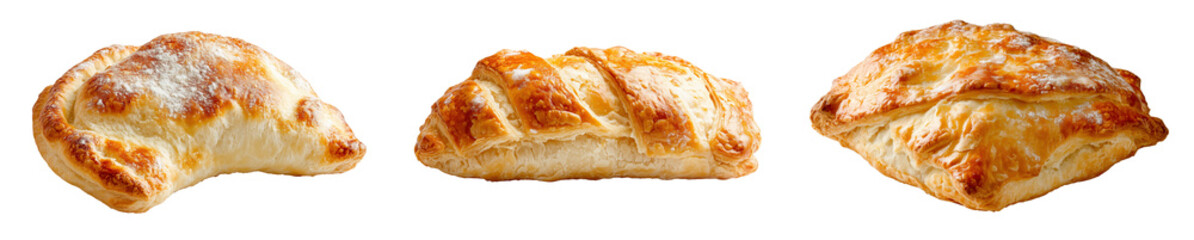 Assorted Golden Puff Pastry Breads with Buttery Layers on Transparent PNG Background