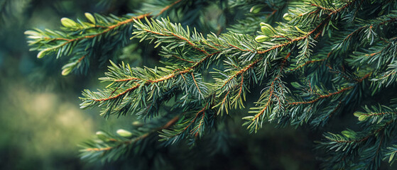 Lush Green Fir Tree Branches Close Up  Nature Background Texture