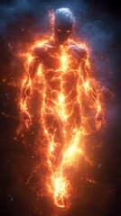 Fiery Human Figure Amidst Ethereal Background