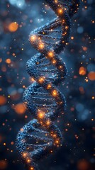 Obraz premium Glowing DNA Strand with Abstract Bokeh Background