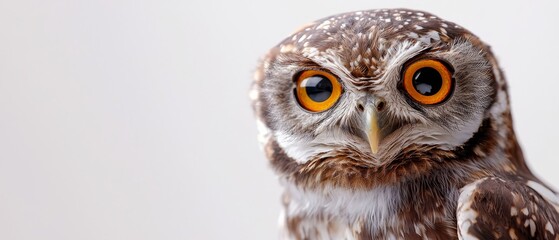 Fototapeta premium A tight shot of an owl's expressive face adorned with an orange and white eye patch
