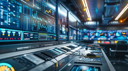 Close-Up of Control Center in Hydroelectric Power Station. Concept of Renewable Energy Management, Industrial Innovation, and Technological Advancements