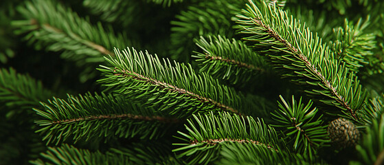 Closeup of Lush Green Pine Tree Branches, Natural Texture Background, Natural Texture Backgr