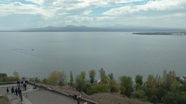 Aerial footage of Sevanavank monastic complex in the Gegharkunik Province of Armenia