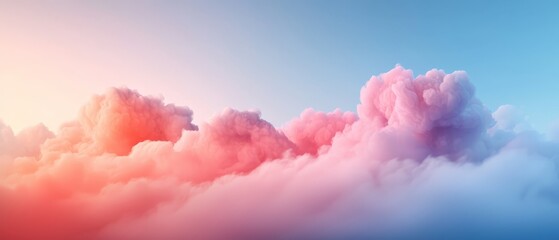 Fototapeta premium A group of clouds in the sky against a blue background, with a pink and blue gradient above