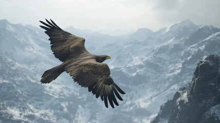 Fototapeta premium A majestic bald eagle soaring above a mountain range